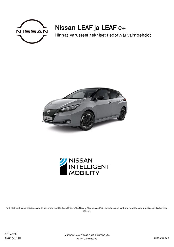 Nissan -luettelo, Kokkola | Hinnat, varusteet, tekniset tiedot, värivaihtoehdot | 3.1.2024 - 3.1.2025