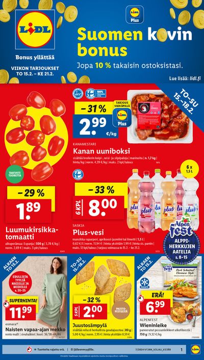 Supermarket tarjousta, Kouvola | Suomen kovin bonus de Lidl | 15.2.2024 - 21.2.2024