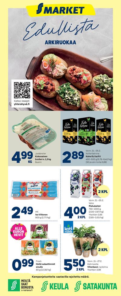 Supermarket tarjousta, Eura | Edullista arkiruokaa de S-Market | 22.2.2024 - 27.2.2024