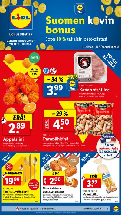 Supermarket tarjousta, Kerava | Suomen kovin bonus de Lidl | 22.2.2024 - 28.2.2024