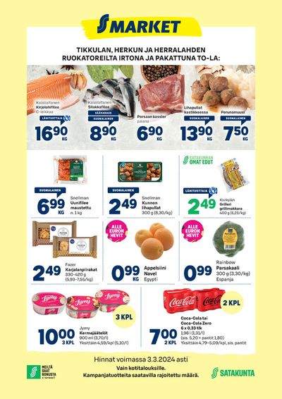 Supermarket tarjousta, Paimio |  Tikkula Herkku Herralahti de S-Market | 29.2.2024 - 3.3.2024