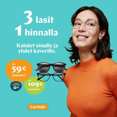 Terveys ja Optiikka tarjousta, Jyväskylä | 3 lasit 1 hinnalla de Nissen | 12.3.2024 - 2.6.2024