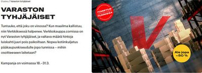 Elektroniikka ja Kodinkoneet tarjousta, Espoo | VARASTON TYHJÄJÄISET de Verkkokauppa | 18.3.2024 - 31.3.2024