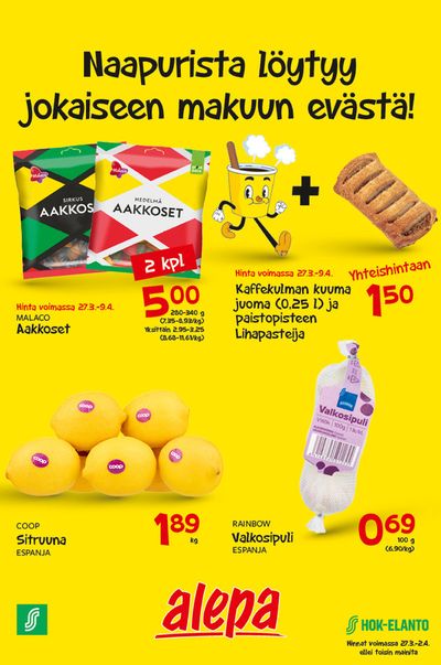 Supermarket tarjousta, Helsinki | Naapurista loytyy jokaiseen makuun evasta! de Alepa | 27.3.2024 - 2.4.2024