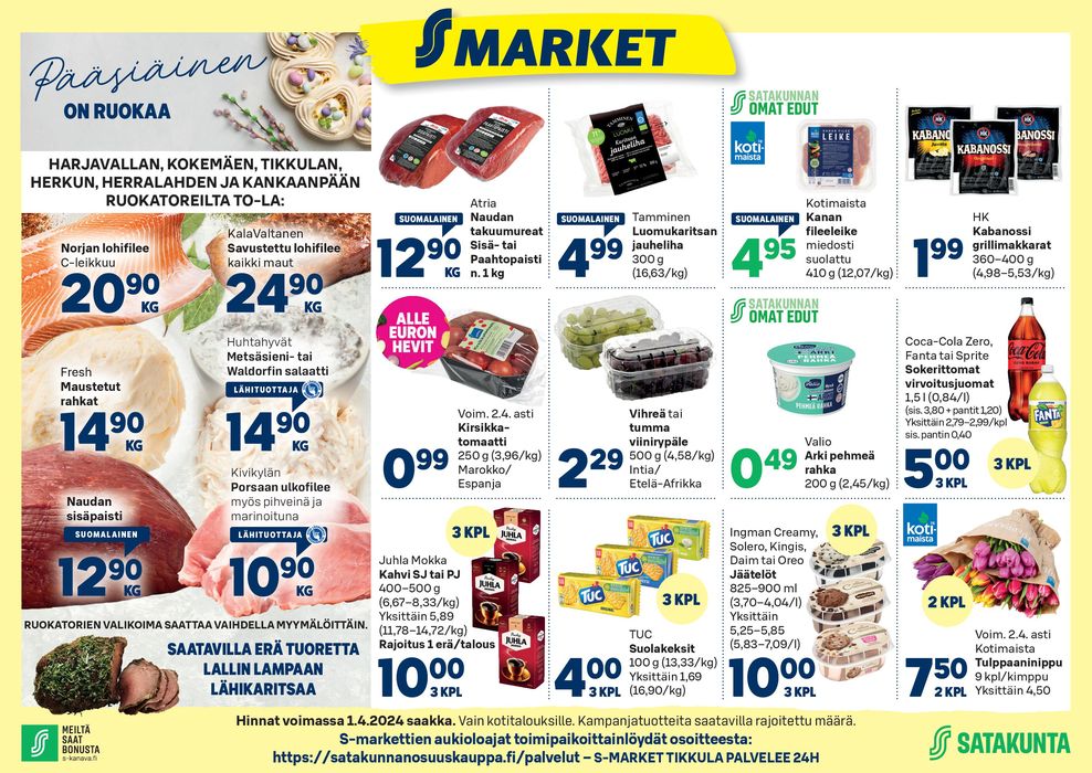 S-Market -luettelo, Tuusula | Pääsiäinen on ruokaa | 28.3.2024 - 1.4.2024