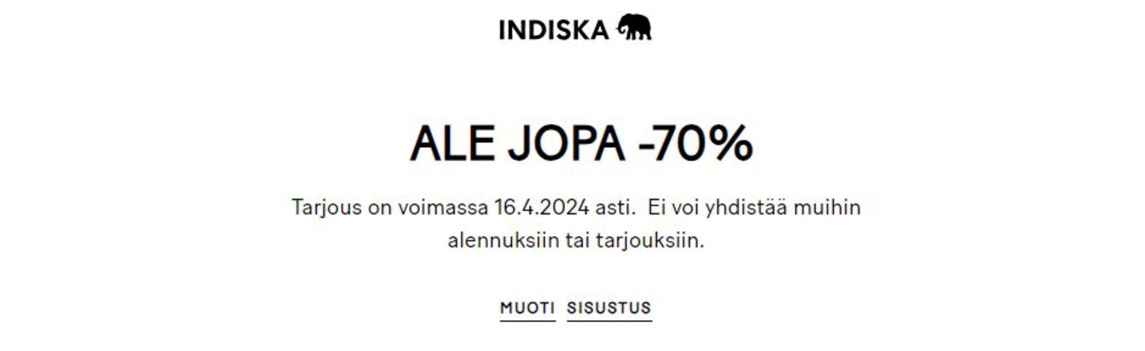 Indiska -luettelo, Tampere | Ale jopa -70% | 3.4.2024 - 16.4.2024