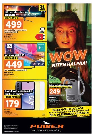 Elektroniikka ja Kodinkoneet tarjousta, Tampere | Wow miten halpaa! de Power | 15.4.2024 - 21.4.2024