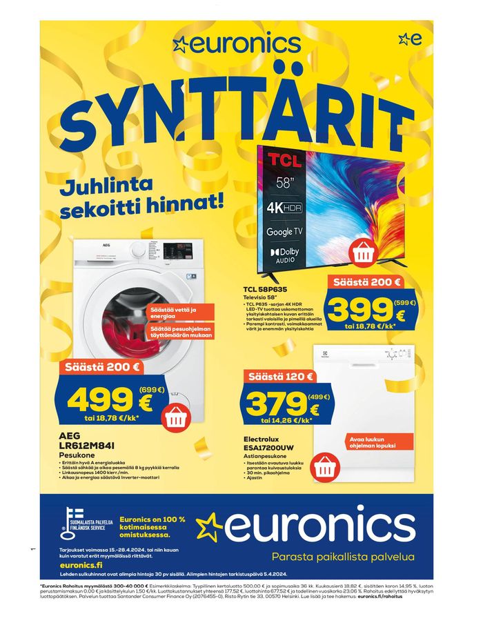 Euronics -luettelo, Rauma | Synttarit | 16.4.2024 - 28.4.2024