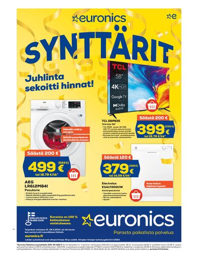 Elektroniikka ja Kodinkoneet tarjousta, Hämeenlinna | Synttarit de Euronics | 16.4.2024 - 28.4.2024