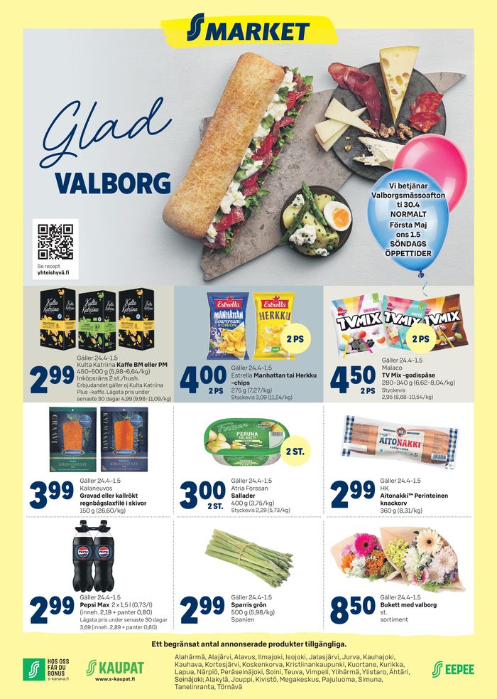 S-Market -luettelo, Alajärvi | Glad valborg | 24.4.2024 - 1.5.2024