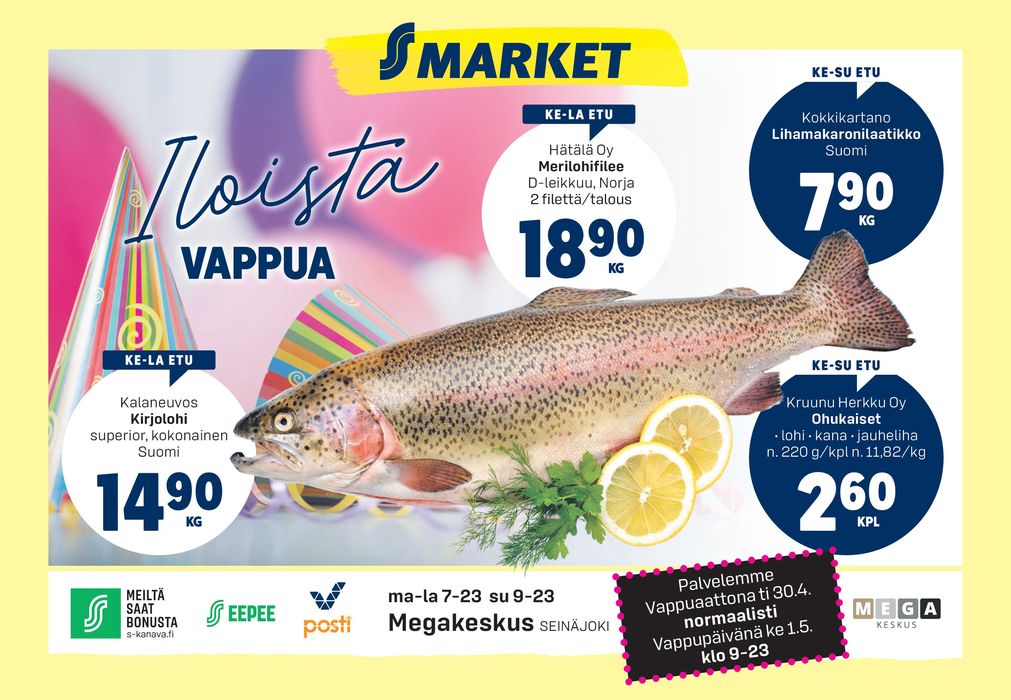 S-Market -luettelo, Seinäjoki | Iloista vappua | 24.4.2024 - 1.5.2024