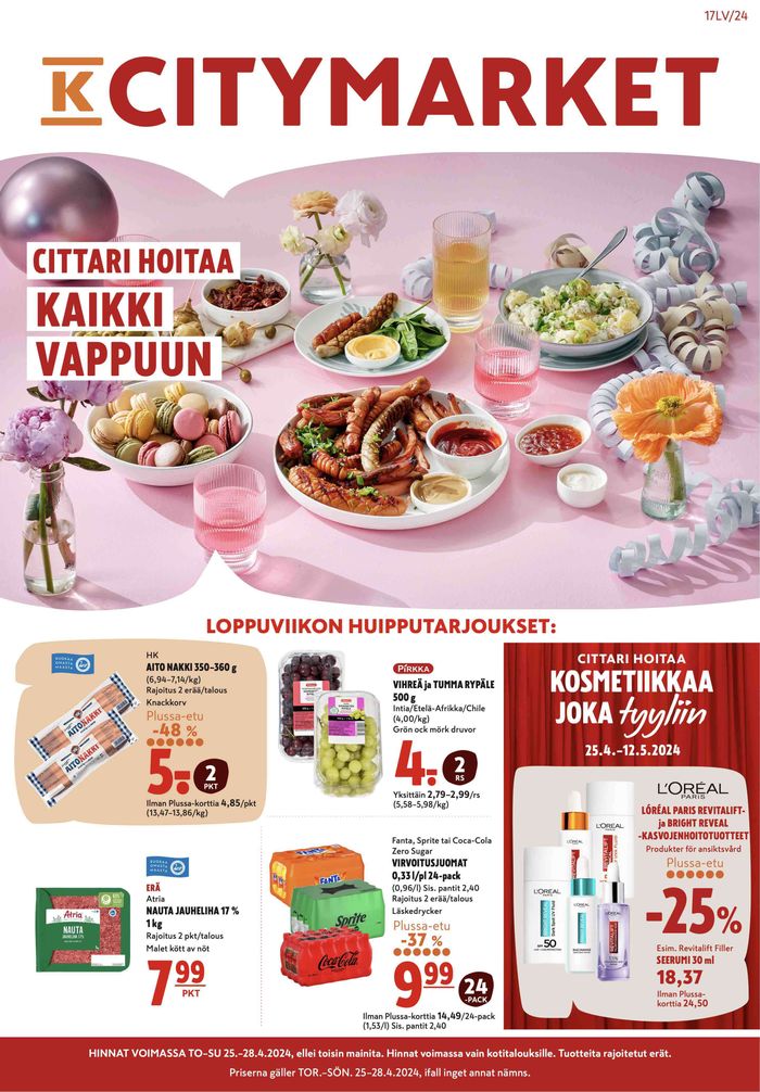 K-Citymarket -luettelo, Kotka | CIttari hoitaa kaikki vappuun | 25.4.2024 - 28.4.2024