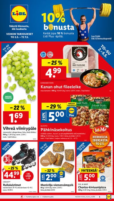 Supermarket tarjousta, Kaarina | 10% bonusta de Lidl | 2.5.2024 - 7.5.2024
