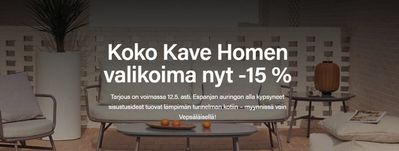 Koti ja Huonekalut tarjousta, Mäntsälä | Koko Kave Homen valikoima nyt -15 % de Vepsäläinen | 2.5.2024 - 12.5.2024