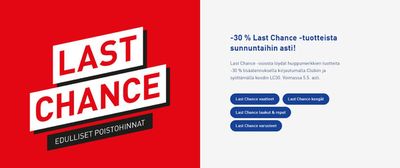 Urheilu tarjousta, Mäntsälä | -30 % Last Chance -tuotteista sunnuntaihin asti! de Intersport | 3.5.2024 - 5.5.2024