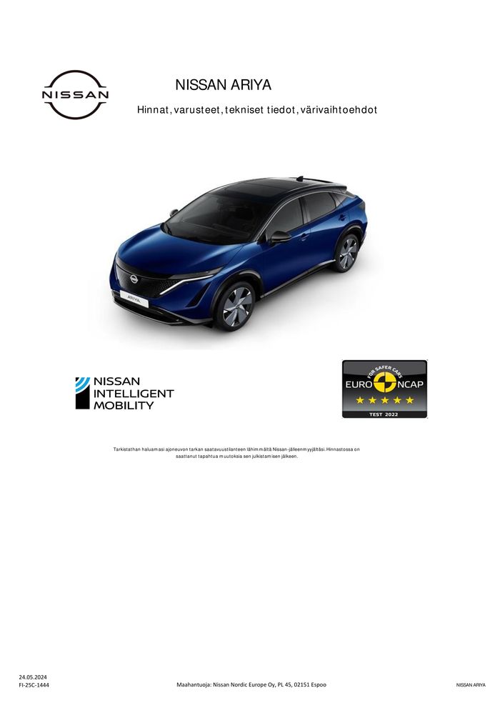 Nissan -luettelo | Ariya | 27.5.2024 - 25.5.2025