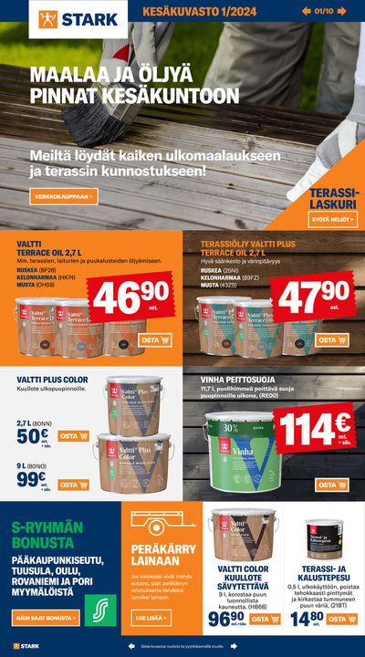 Rautakauppa tarjousta, Kotka | MAALAA JA ÖLJYÄ PINNAT KESÄKUNTOON de Stark | 4.6.2024 - 31.8.2024
