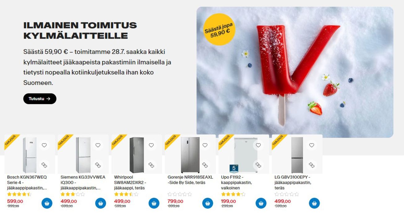 Verkkokauppa -luettelo, Tampere | ILMAINEN TOIMITUS KYLMÄLAITTEILLE | 12.7.2024 - 28.7.2024