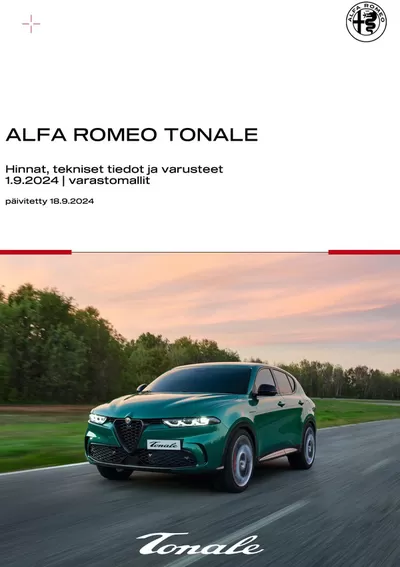 Autot ja Varaosat tarjousta, Lohja | Alfa Romeo TONALE varastomallit de Alfa Romeo | 26.9.2024 - 26.11.2024