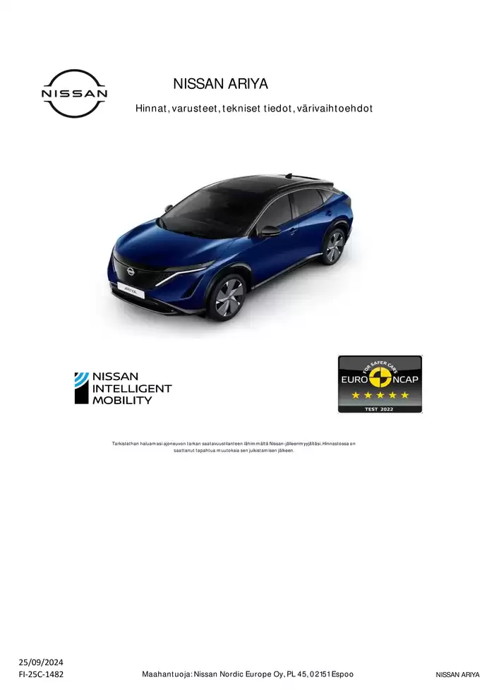 Nissan -luettelo, Iisalmi | Nissan ARIYA | 28.9.2024 - 28.9.2025