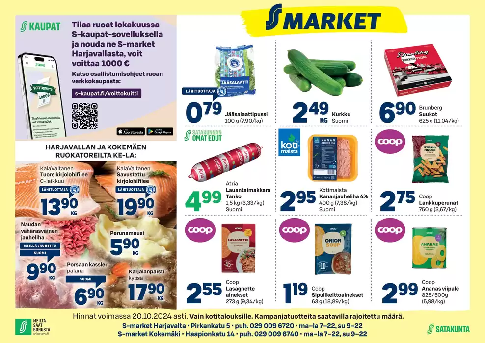 S-Market -luettelo, Hämeenlinna | S-market Harjavalta ja Kokemäki SYS 17.10.2024 | 18.10.2024 - 1.11.2024