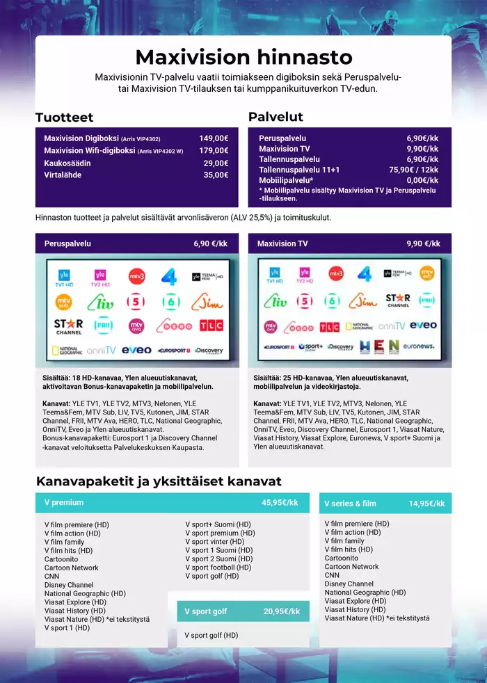 Maxivision -luettelo, Vantaa | Hinnasto | 11.11.2024 - 30.11.2024