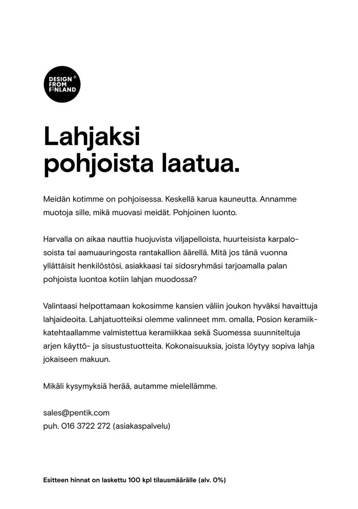 Pentik -luettelo, Rovaniemi | Pentik yrityslahjaesite - Talvi 2023-2024 | 30.8.2023 - 30.12.2023