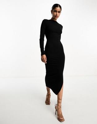ASOS DESIGN long sleeve midi dress with open back and strap detail in black tuote hintaan 11€ liikkeestä Asos