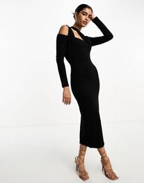 ASOS DESIGN long sleeve midi dress with halter strap detail in black tuote hintaan 14,99€ liikkeestä Asos