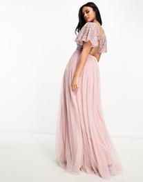 Beauut Bridesmaid embellished maxi dress with open back detail in frosted pink tuote hintaan 34,64€ liikkeestä Asos