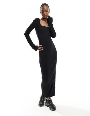 COLLUSION square neck rib maxi dress in black tuote hintaan 19,99€ liikkeestä Asos