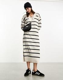 ONLY knitted v neck maxi dress in cream and black stripe tuote hintaan 32€ liikkeestä Asos