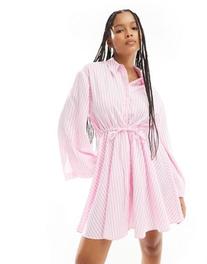 ASOS DESIGN shirt with channel front in pink and white stripe tuote hintaan 44,99€ liikkeestä Asos
