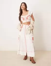 Free People embroidered boho co-ord skirt and blouse set in ivory tuote hintaan 228€ liikkeestä Asos