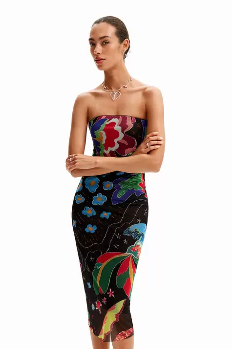 New collection Jungle design bandeau midi dress tuote hintaan 99,95€ liikkeestä Desigual