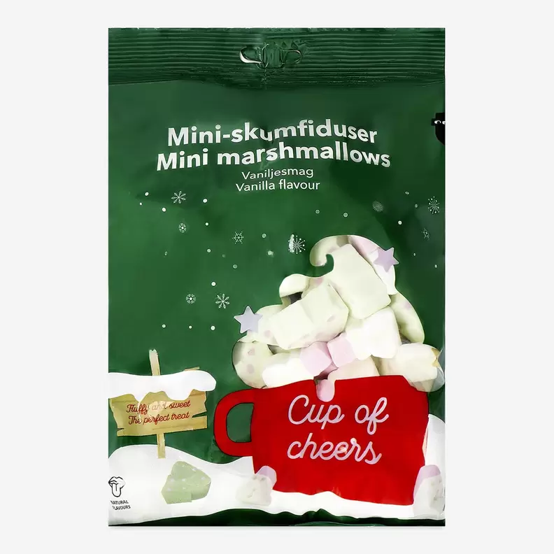 Mini lumiukkoja ja joulukuusi vaahtokarkkeja tuote hintaan 2€ liikkeestä Flying Tiger