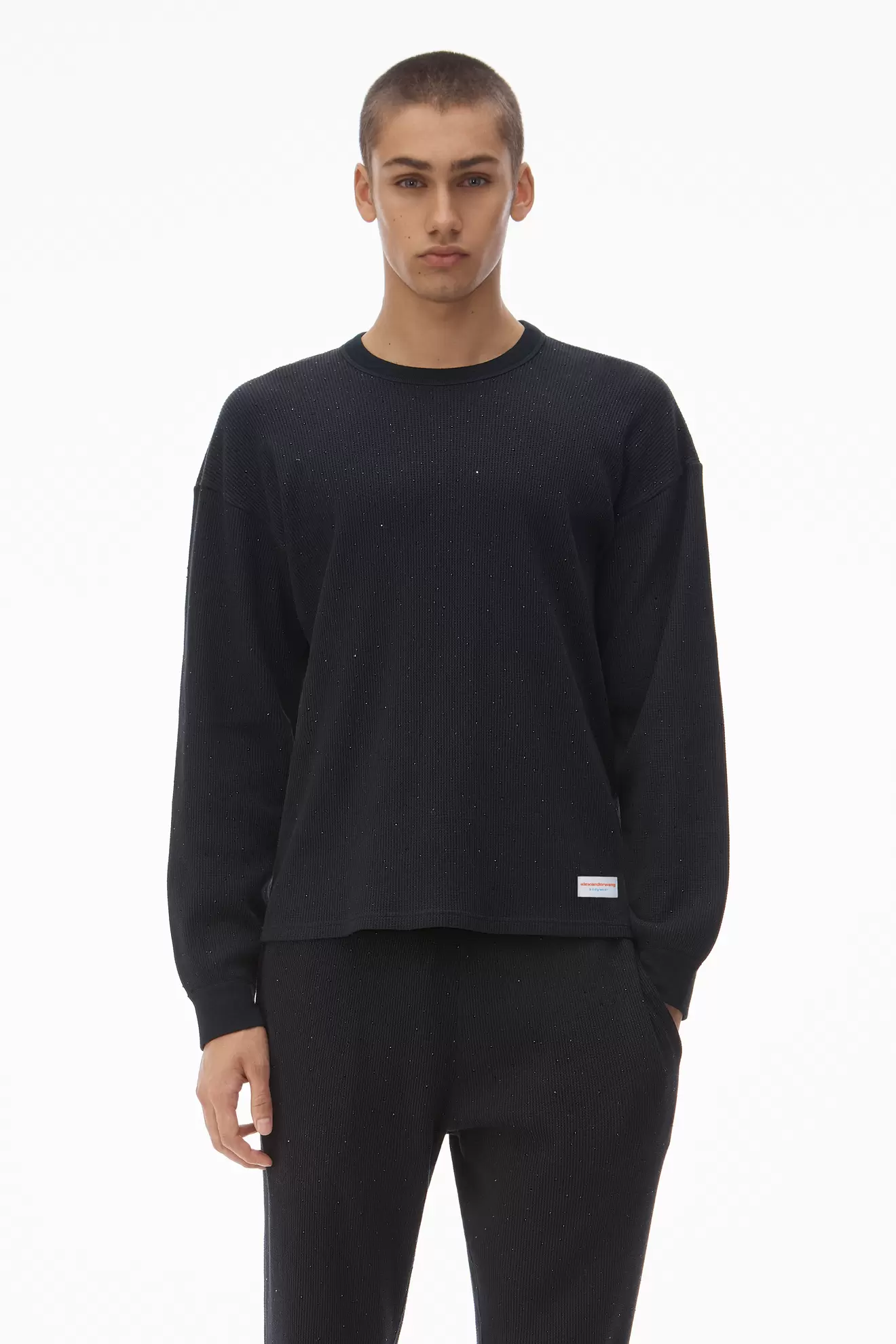 Crystal Hotfix Crewneck Long-Sleeve Tee in Waffle Knit tuote hintaan 155€ liikkeestä Alexander Wang