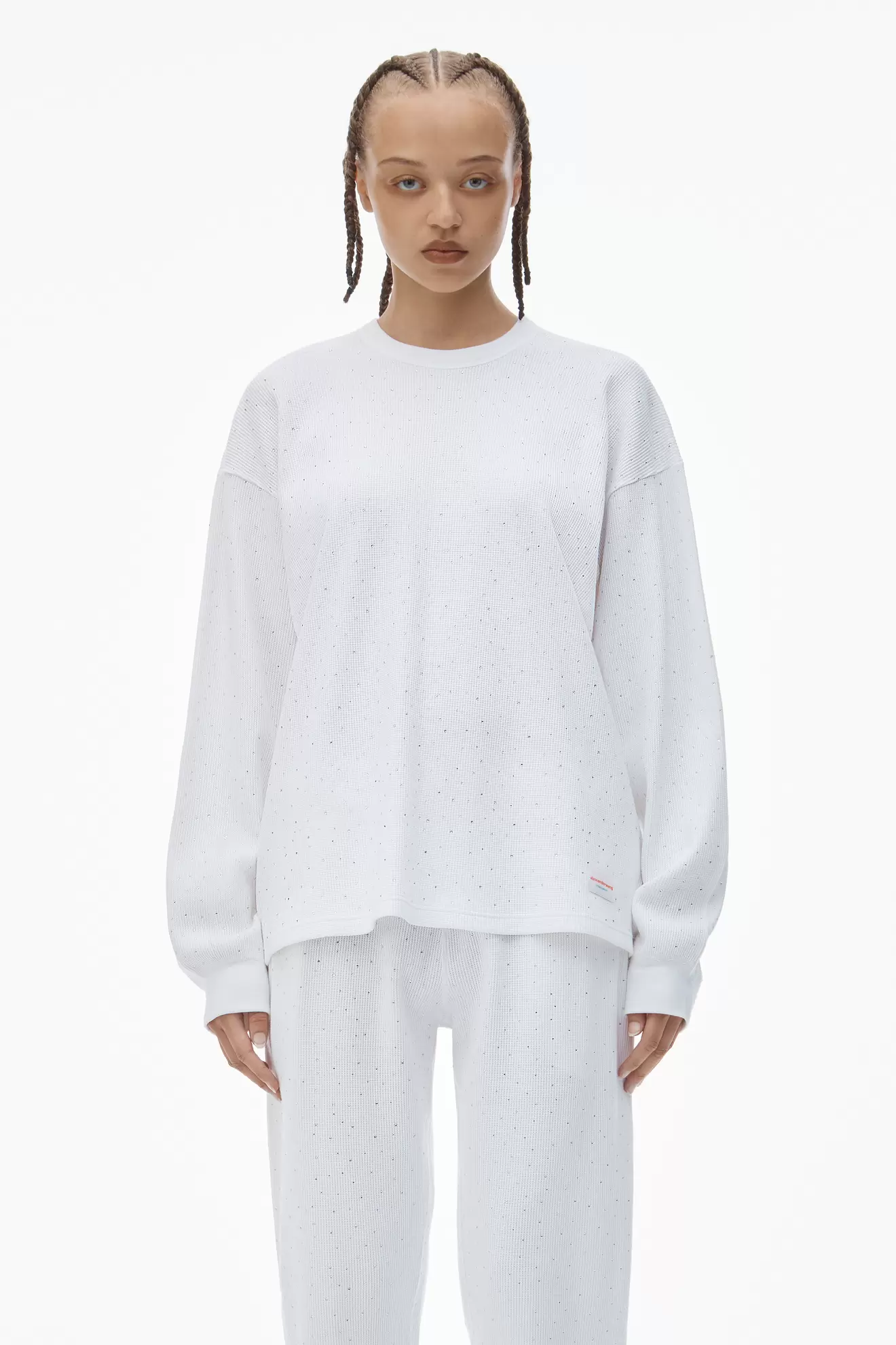 Crystal Hotfix Crewneck Long-Sleeve Tee in Waffle Knit tuote hintaan 155€ liikkeestä Alexander Wang