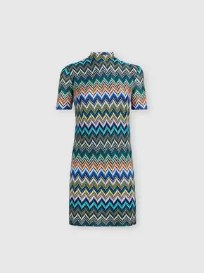 Short-sleeved mini-dress in zig zag viscose, Blue & Multicoloured- DS24WG0IBR00Y3S72G2 tuote hintaan 690€ liikkeestä Missoni