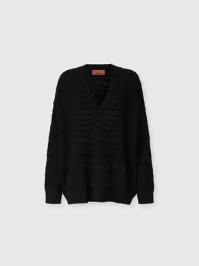 Pullover with V-neckline and tone-on-tone zigzag, Black- DS24WN1ABK040ES91K5 tuote hintaan 690€ liikkeestä Missoni