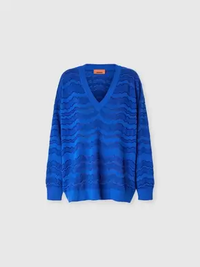 Pullover with V-neckline and tone-on-tone zigzag, Blue - DS24WN1ABK040ES72GH tuote hintaan 483€ liikkeestä Missoni