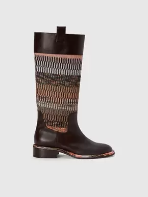 Leather boots with lamé fabric insert, Brown - LS24WY0KBV00GZS80DF tuote hintaan 696,5€ liikkeestä Missoni